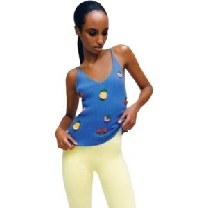 Zara Embroidered Fruit Rib Knit Top Strawberry Lemon Cherry